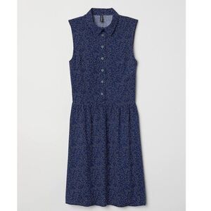 H&M Navy Polka Dot Button-Up Collared Dress - XS